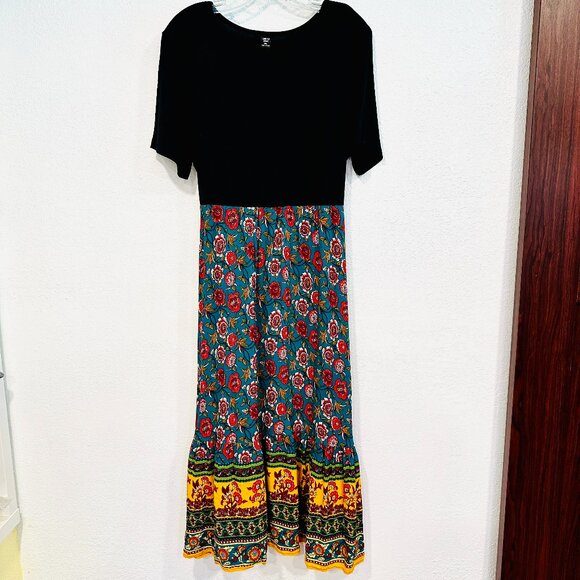 Loness Curve Size 1XL Floral Midi Dress MultiColor Tied Elastic Waist Cap Sleeve - Picture 1 of 7